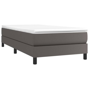 vidaXL Κρεβάτι Boxspring με Στρώμα Γκρι 90x190 εκ. από Συνθετικό Δέρμα