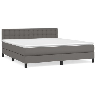 vidaXL Κρεβάτι Boxspring με Στρώμα Γκρι 180x200cm Συνθετικό Δέρμα 1 τεμ. - Διπλό