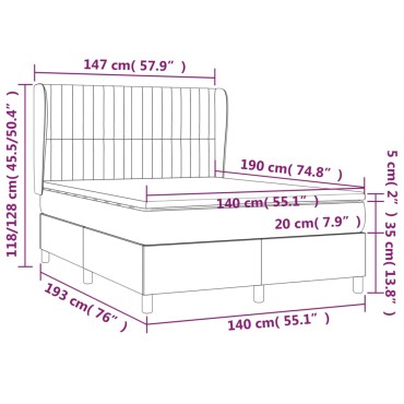 vidaXL Κρεβάτι Boxspring με Στρώμα Σκούρο Γκρι 140x190 εκ. Βελούδινο