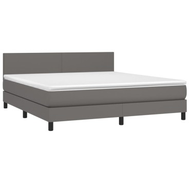 vidaXL Κρεβάτι Boxspring με Στρώμα & LED Γκρι 180x200cm Συνθ. Δέρμα 1 τεμ. - Διπλό