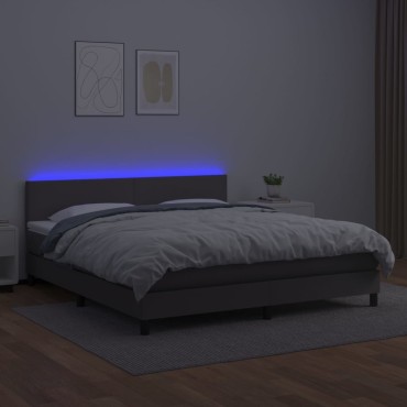 vidaXL Κρεβάτι Boxspring με Στρώμα & LED Γκρι 180x200cm Συνθ. Δέρμα 1 τεμ. - Διπλό