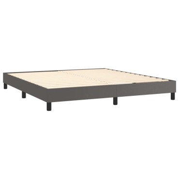 vidaXL Κρεβάτι Boxspring με Στρώμα & LED Γκρι 180x200cm Συνθ. Δέρμα 1 τεμ. - Διπλό