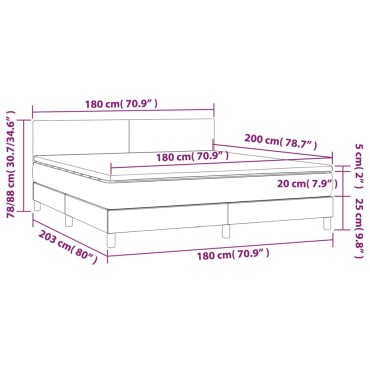 vidaXL Κρεβάτι Boxspring με Στρώμα & LED Γκρι 180x200cm Συνθ. Δέρμα 1 τεμ. - Διπλό