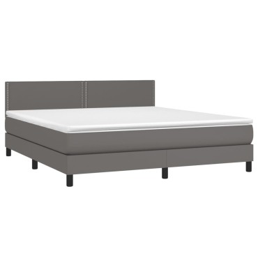 vidaXL Κρεβάτι Boxspring με Στρώμα & LED Γκρι 180x200 εκ. Συνθ. Δέρμα