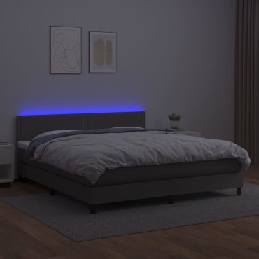 vidaXL Κρεβάτι Boxspring με Στρώμα & LED Γκρι 180x200 εκ. Συνθ. Δέρμα