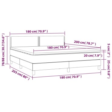 vidaXL Κρεβάτι Boxspring με Στρώμα & LED Γκρι 180x200 εκ. Συνθ. Δέρμα