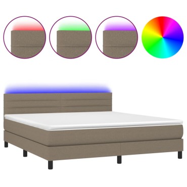 vidaXL Κρεβάτι Boxspring με Στρώμα & LED Taupe 180x200 εκ. Υφασμάτινο