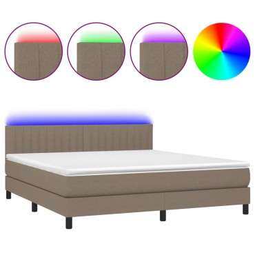 vidaXL Κρεβάτι Boxspring με Στρώμα & LED Taupe 180x200 εκ. Υφασμάτινο