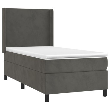 vidaXL Κρεβάτι Boxspring με Στρώμα & LED Σκ. Γκρι 80x200 εκ. Βελούδινο