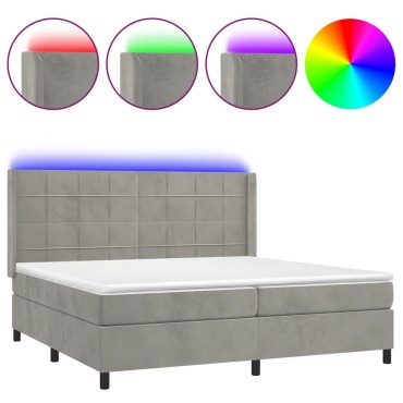 vidaXL Κρεβάτι Boxspring με Στρώμα & LED Αν.Γκρι 200x200 εκ. Βελούδινο