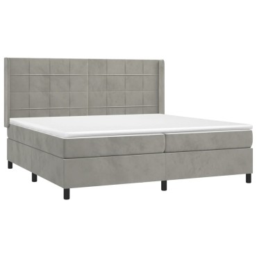 vidaXL Κρεβάτι Boxspring με Στρώμα & LED Αν.Γκρι 200x200 εκ. Βελούδινο