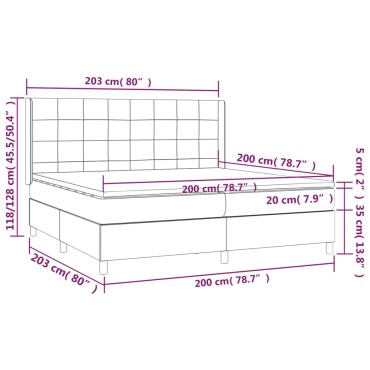 vidaXL Κρεβάτι Boxspring με Στρώμα & LED Αν.Γκρι 200x200 εκ. Βελούδινο