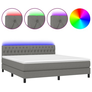 vidaXL Κρεβάτι Boxspring με Στρώμα & LED Σκ.Γκρι 180x200 εκ Υφασμάτινο