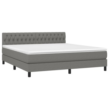vidaXL Κρεβάτι Boxspring με Στρώμα & LED Σκ.Γκρι 180x200 εκ Υφασμάτινο