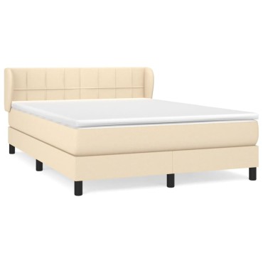 vidaXL Κρεβάτι Boxspring με Στρώμα Κρεμ 140x200 εκ. Υφασμάτινο