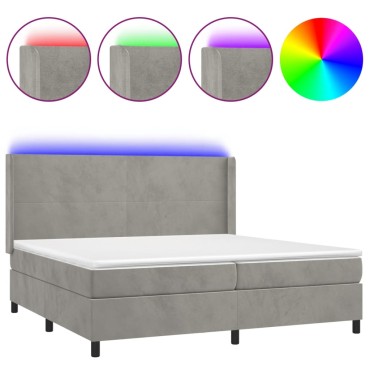 vidaXL Κρεβάτι Boxspring με Στρώμα & LED Αν.Γκρι 200x200 εκ. Βελούδινο