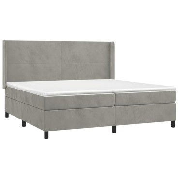 vidaXL Κρεβάτι Boxspring με Στρώμα & LED Αν.Γκρι 200x200 εκ. Βελούδινο