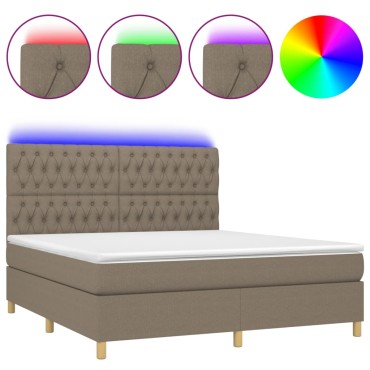 vidaXL Κρεβάτι Boxspring με Στρώμα & LED Taupe 180x200 εκ. Υφασμάτινο