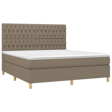 vidaXL Κρεβάτι Boxspring με Στρώμα & LED Taupe 180x200 εκ. Υφασμάτινο