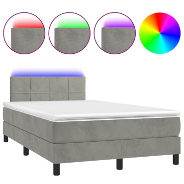 vidaXL Κρεβάτι Boxspring με Στρώμα & LED Αν.Γκρι 120x200 εκ. Βελούδινο