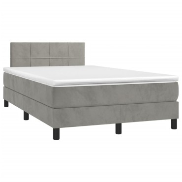 vidaXL Κρεβάτι Boxspring με Στρώμα & LED Αν.Γκρι 120x200 εκ. Βελούδινο