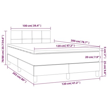 vidaXL Κρεβάτι Boxspring με Στρώμα & LED Αν.Γκρι 120x200 εκ. Βελούδινο