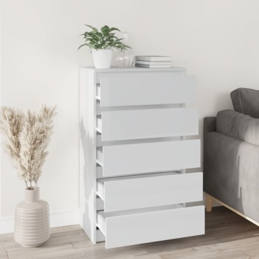 vidaXL Έπιπλο Συρταριών Γυαλ. Λευκό 60x36x103cm Επεξεργασμένο Ξύλο 1 τεμ.