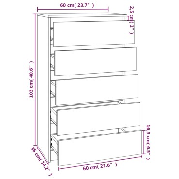 vidaXL Έπιπλο Συρταριών Γυαλ. Λευκό 60x36x103cm Επεξεργασμένο Ξύλο