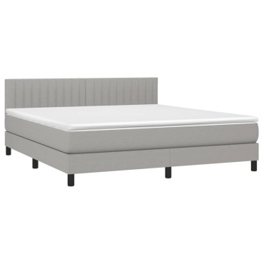 vidaXL Κρεβάτι Boxspring με Στρώμα & LED Αν.Γκρι 180x200 εκ Υφασμάτινο