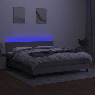 vidaXL Κρεβάτι Boxspring με Στρώμα & LED Αν.Γκρι 180x200 εκ Υφασμάτινο