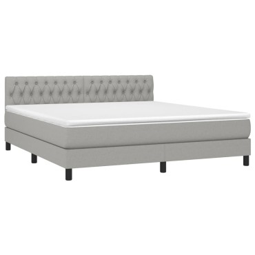 vidaXL Κρεβάτι Boxspring με Στρώμα & LED Αν.Γκρι 180x200 εκ Υφασμάτινο