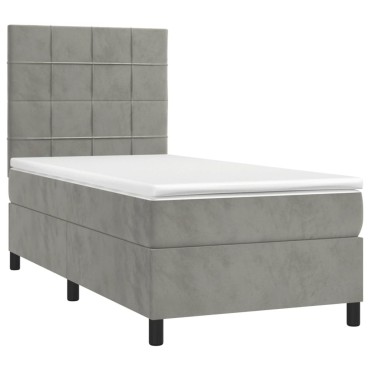 vidaXL Κρεβάτι Boxspring με Στρώμα & LED Αν.Γκρι 100x200 εκ. Βελούδινο