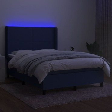 vidaXL Κρεβάτι Boxspring με Στρώμα & LED Μπλε 140x200cm Υφασμάτινο 1 τεμ. - Διπλό