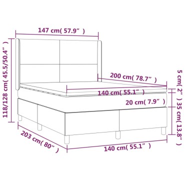 vidaXL Κρεβάτι Boxspring με Στρώμα & LED Μπλε 140x200cm Υφασμάτινο 1 τεμ. - Διπλό