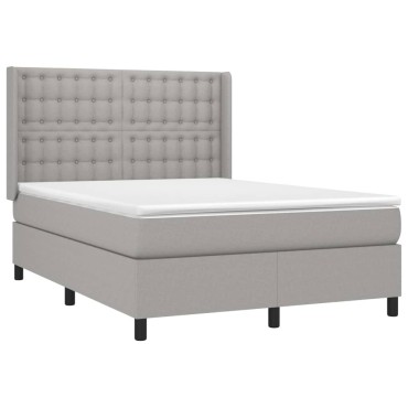 vidaXL Κρεβάτι Boxspring με Στρώμα & LED Αν.Γκρι 140x190εκ. Υφασμάτινο