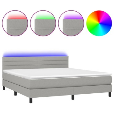 vidaXL Κρεβάτι Boxspring με Στρώμα & LED Αν.Γκρι 160x200 εκ Υφασμάτινο