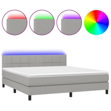 vidaXL Κρεβάτι Boxspring με Στρώμα & LED Αν.Γκρι 160x200 εκ Υφασμάτινο