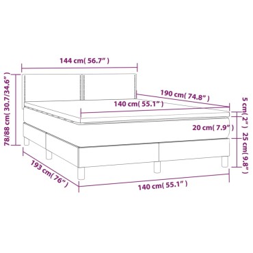 vidaXL Κρεβάτι Boxspring με Στρώμα & LED Αν.Γκρι 140x190εκ. Υφασμάτινο