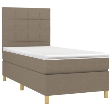 vidaXL Κρεβάτι Boxspring με Στρώμα & LED Taupe 90x200 εκ. Υφασμάτινο
