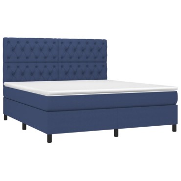 vidaXL Κρεβάτι Boxspring με Στρώμα Μπλε 160x200 εκ. Υφασμάτινο