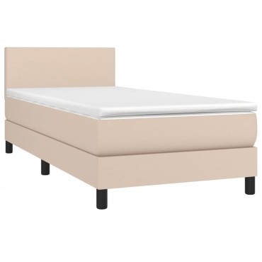 vidaXL Κρεβάτι Boxspring Στρώμα&LED Καπουτσίνο 100x200 εκ. Συνθ. Δέρμα