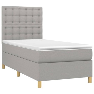 vidaXL Κρεβάτι Boxspring με Στρώμα & LED Αν.Γκρι 100x200εκ. Υφασμάτινο