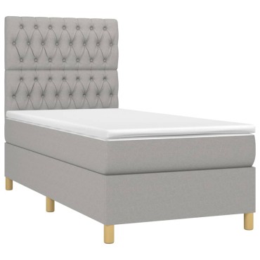vidaXL Κρεβάτι Boxspring με Στρώμα & LED Αν.Γκρι 100x200εκ. Υφασμάτινο