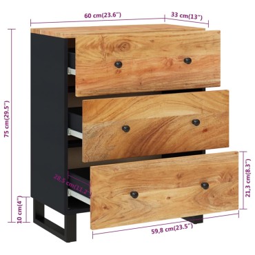 vidaXL Ντουλάπι 60x33x75cm από Μασίφ Ξύλο Ακακίας 1 τεμ.