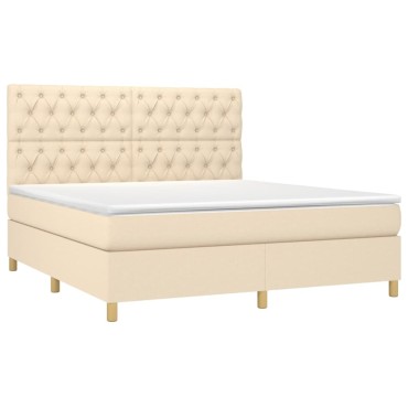vidaXL Κρεβάτι Boxspring με Στρώμα & LED Κρεμ 160x200 εκ. Υφασμάτινο