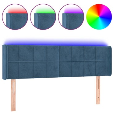 vidaXL Κεφαλάρι Κρεβατιού LED Σκούρο Μπλε 147x16x78/88cm Βελούδινο 1 τεμ.