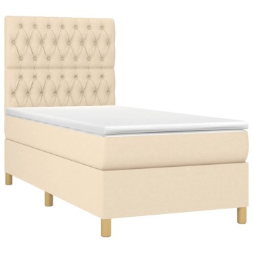 vidaXL Κρεβάτι Boxspring με Στρώμα & LED Κρεμ 90x190 εκ. Υφασμάτινο