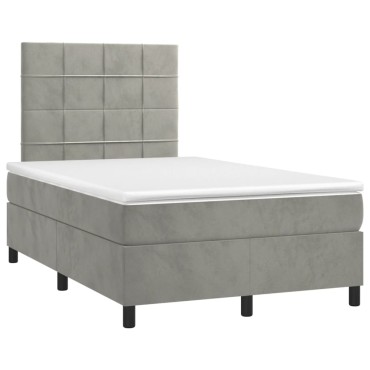 vidaXL Κρεβάτι Boxspring με Στρώμα & LED Αν.Γκρι 120x200 εκ. Βελούδινο