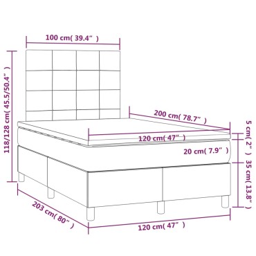 vidaXL Κρεβάτι Boxspring με Στρώμα & LED Αν.Γκρι 120x200 εκ. Βελούδινο