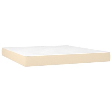 vidaXL Κρεβάτι Boxspring με Στρώμα & LED Κρεμ 160x200cm Υφασμάτινο 1 τεμ. - Διπλό